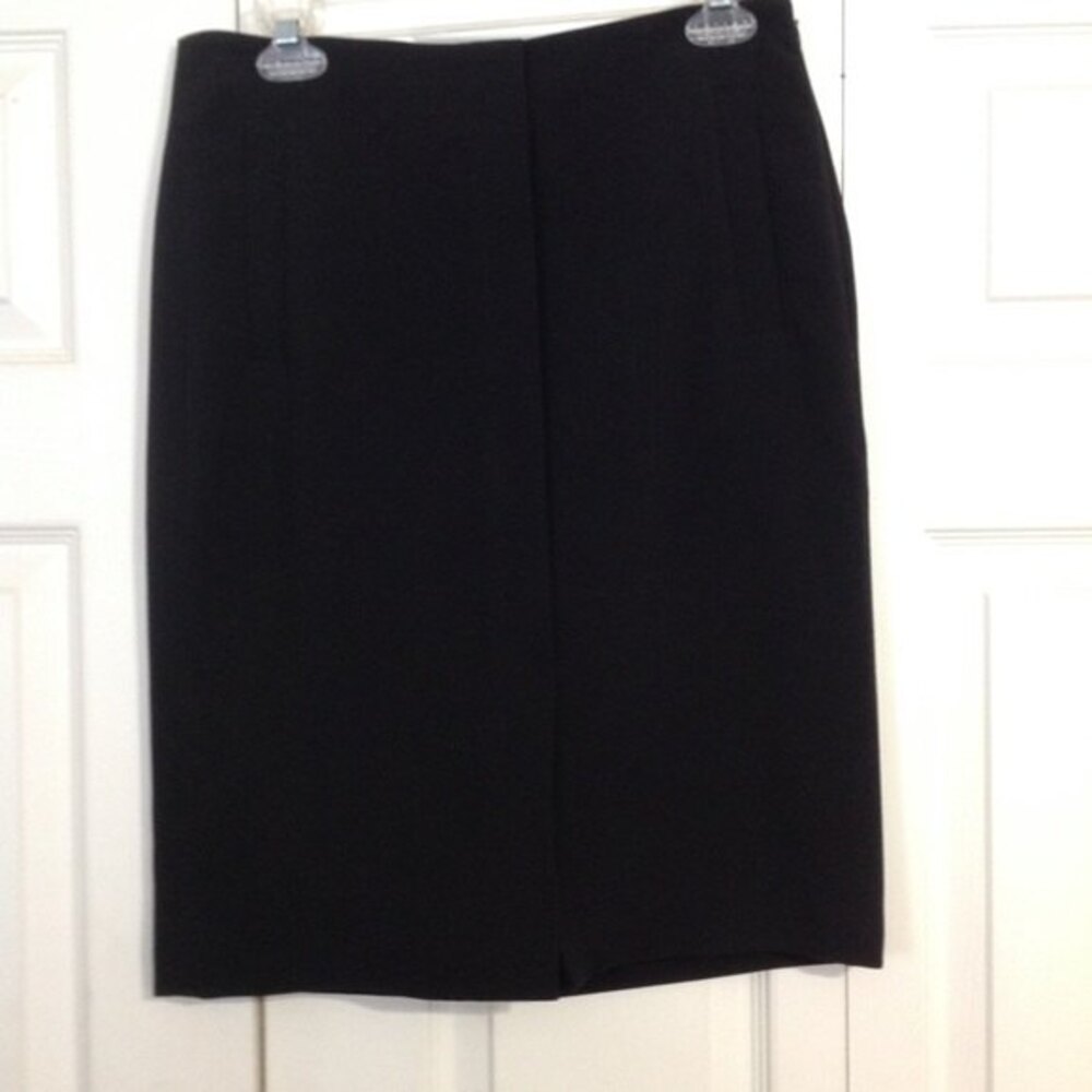 BANANA REPUBLIC Size 4 Stretch Black Pencil Midi Skirt Lined  Front Seam Slit